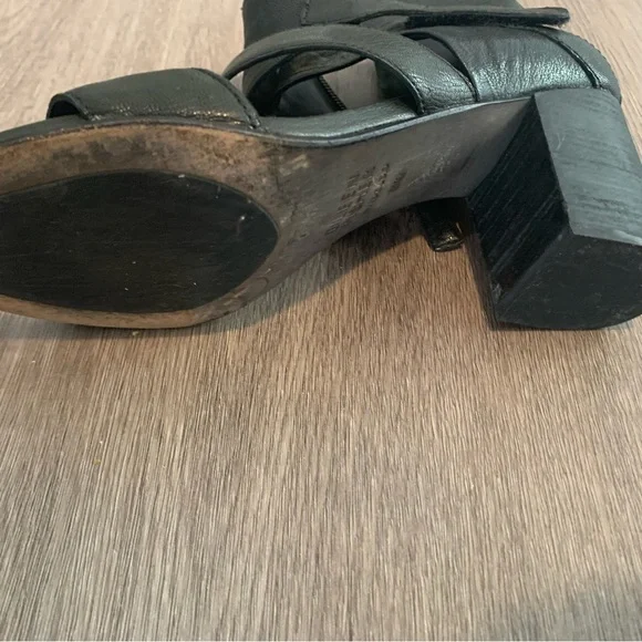 Eileen Fisher Black Leather Heeled Sandals - Picture 9 of 11